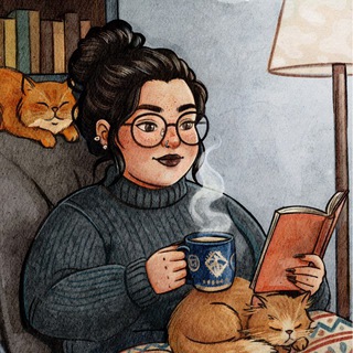 Подружка с книжкой, кружкой и кошкой